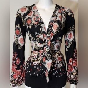 Free People Black and Red Floral Blouse